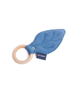 POOFI - Beißring aus Ahornholz, BioBaumwolle, Knister an der Spitze, blue denim