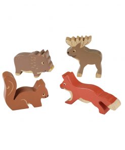 HEVEA - Holztiere Wald Set 4 tlg., Kautschukbaumholz, Fairtrade