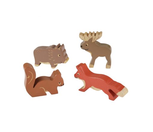 HEVEA - Holztiere Wald Set 4 tlg., Kautschukbaumholz, Fairtrade
