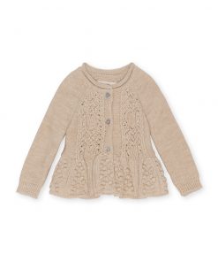 Konges Sløjd - Rüschen Strickjacke, "Cabby", Moonlight, Bio Merinowolle (9/10J.)
