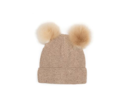 Huttelihut -  Mütze mit PomPom "BIG PLYS", Lammwolle, camel
