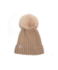 Huttelihut -  Mütze mit PomPom "WARMY", Lammwolle, camel