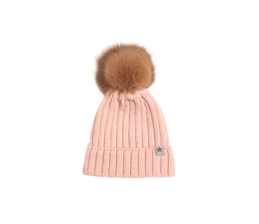 Huttelihut -  Mütze mit PomPom "WARMY", Lammwolle, rose