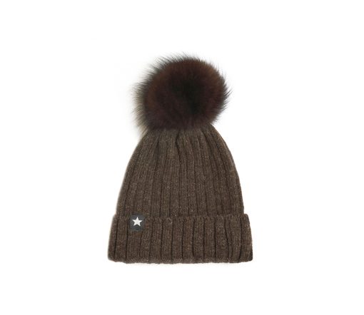 Huttelihut -  Mütze mit PomPom "WARMY", Lammwolle, brown