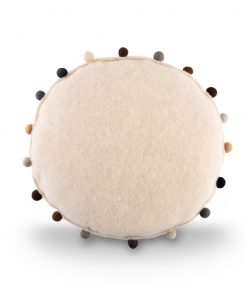 Alwero - Kuschelkissen Rund mit PomPoms, beige, Biowolle