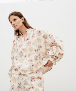 The New Society - Bluse "PALERMO", Blumenprint, Leinen/Biobaumwolle