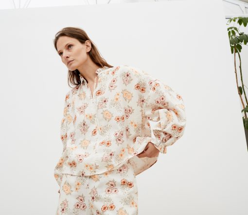 The New Society - Bluse "PALERMO", Blumenprint, Leinen/Biobaumwolle