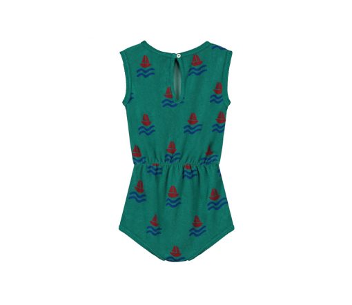 BONMOT ORGANIC - Terry Playsuit "ALLOVER BOATS", Verdigris, Biobaumwolle – Bild 3