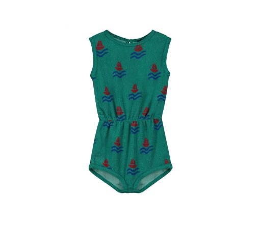 BONMOT ORGANIC - Terry Playsuit "ALLOVER BOATS", Verdigris, Biobaumwolle – Bild 2