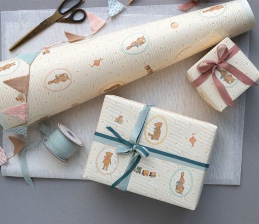 Maileg -  Geschenkpapier, "Hasen und Teddys" - Rolle 10 m