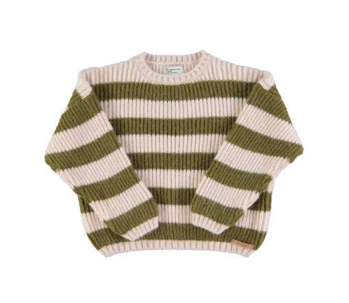 PiuPiuChick - Pullover "Stripes", Green/Ecru