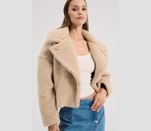Alwero - Jacke "TEDDY SHORT" Adult,  Sand Brown, Biowolle Ultra Light