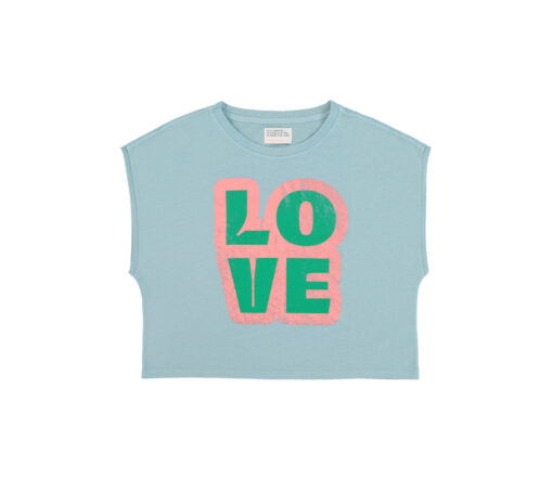 Sisters Department - T-Shirt, "LOVE", Blue, Biobaumwolle/Leinen