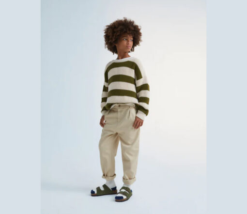 The New Society - Pullover "MYRA", Natural/Olive Stripes, Biobaumwolle – Bild 2