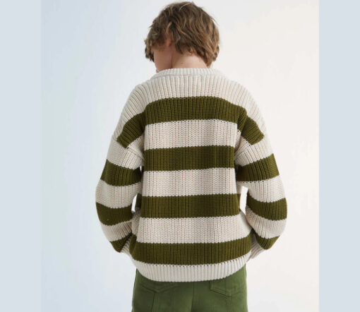 The New Society - Pullover "MYRA", Natural/Olive Stripes, Biobaumwolle – Bild 3