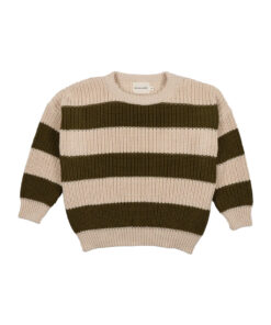 The New Society - Pullover "MYRA", Natural/Olive Stripes, Biobaumwolle