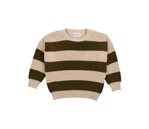 The New Society - Pullover "MYRA", Natural/Olive Stripes, Biobaumwolle