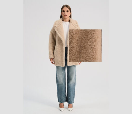 Alwero - Mantel "TEDDY MID" Adult,  Tan, Biowolle Ultra Light