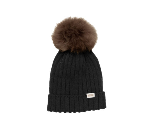 Huttelihut -  Mütze mit Alpaca PomPom, Merinowolle, phantom