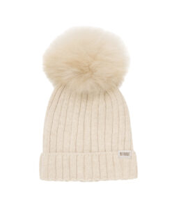 Huttelihut -  Mütze mit Alpaca PomPom, Merinowolle, sand melange
