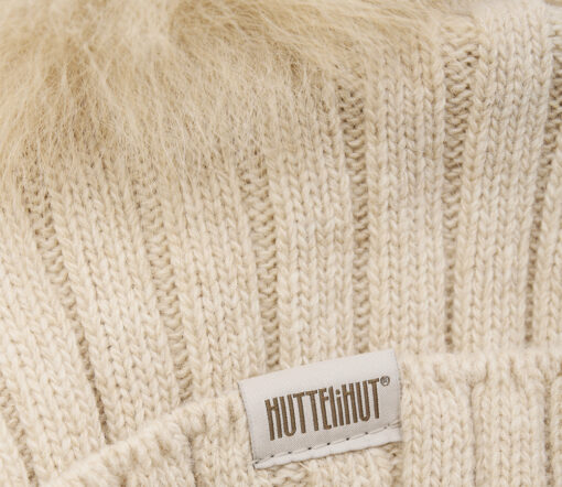 Huttelihut -  Mütze mit Alpaca PomPom, Merinowolle, sand melange – Bild 3
