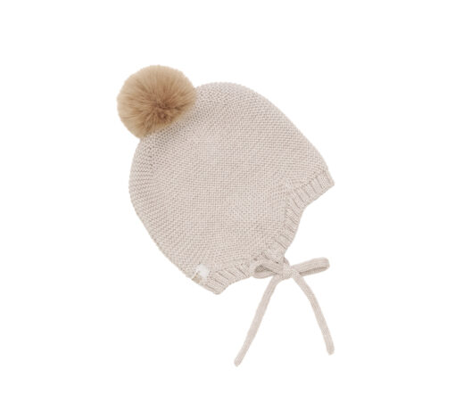 Huttelihut -   Mütze Wool Knit w. Pompom, MerinoWolle, creme