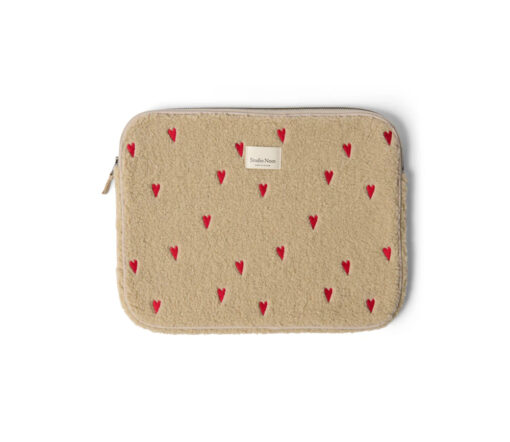 Studio Noos - Laptop-Tasche "TEDDY HEARTS", 15 Zoll, beige LIMITED EDITION