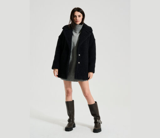 Alwero - Mantel "TEDDY MID" Adult, DEEP BLACK, Biowolle Ultra Light