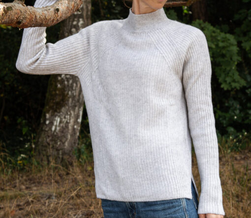 Papa Lobster - Pullover Damen/Teens, 'MAUD', hellgrau/weiß, Kaschmir – Bild 2