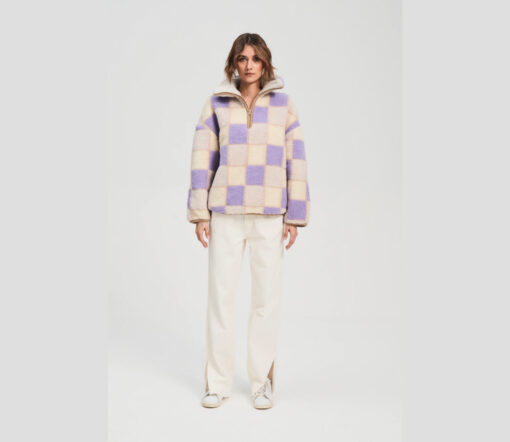Alwero - Sweater BEL, Oversize, LILA CHECKERED, Biowolle, LIMITED EDITION – Bild 4