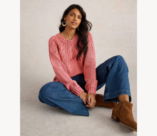 White Stuff - Pullover Zopfmuster "MIA", Biobaumwolle, Coral Pink – Bild 3