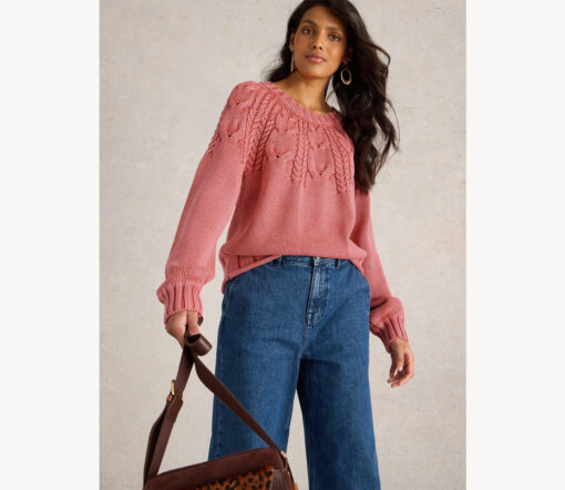 White Stuff - Pullover Zopfmuster "MIA", Biobaumwolle, Coral Pink – Bild 5