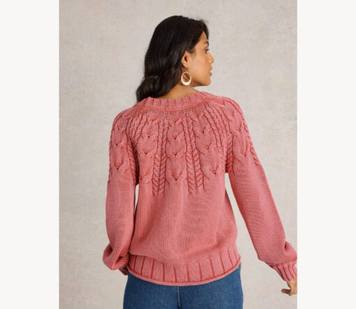 White Stuff - Pullover Zopfmuster "MIA", Biobaumwolle, Coral Pink – Bild 6