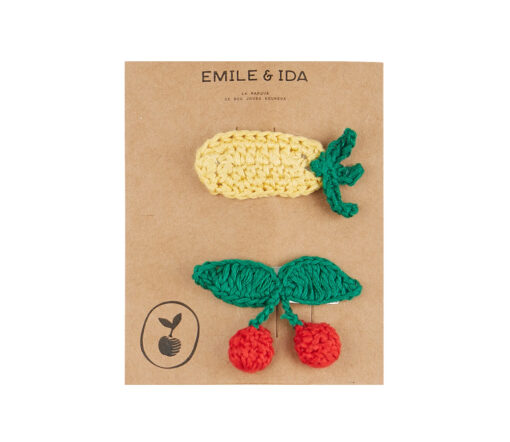 EMILE & IDA - Haarspangen 'ANANAS & KIRSCHE', gehäkelt, Baumwolle