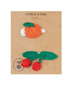 EMILE & IDA - Haarspangen 'ORANGE & KIRSCHE', gehäkelt, Baumwolle