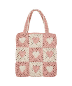 EMILE & IDA - Einkaufstasche, Tote 'SAC COEUR', gehäkelt, rose/creme