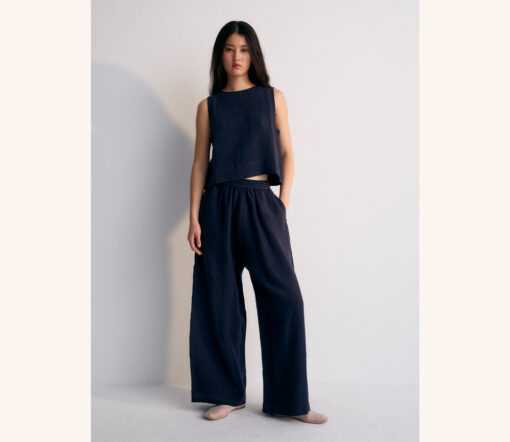 The New Society - Hose Palazzo "HERA", Dark Navy, Leinen – Bild 2