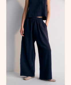 The New Society - Hose Palazzo "HERA", Dark Navy, Leinen