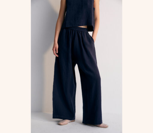 The New Society - Hose Palazzo "HERA", Dark Navy, Leinen