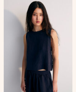 The New Society - Top "HERA", Dark Navy, Leinen