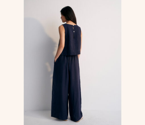 The New Society - Hose Palazzo "HERA", Dark Navy, Leinen – Bild 4