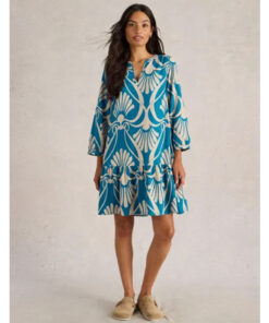 White Stuff - Kleid "OTTO" ,blue pr, Leinenmischung