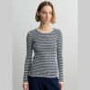 FUB - LongsleeveWomen, gerippt, ecru/dark navy gestreift, Bio-Baumwolle