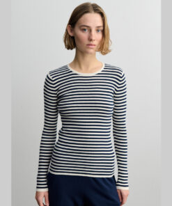 FUB - LongsleeveWomen, gerippt, ecru/dark navy gestreift, Bio-Baumwolle