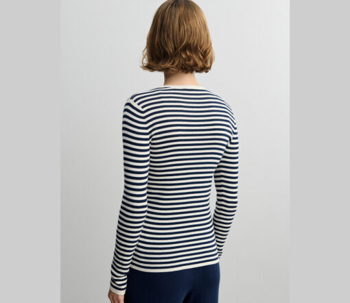 FUB - LongsleeveWomen, gerippt, ecru/dark navy gestreift, Bio-Baumwolle – Bild 4