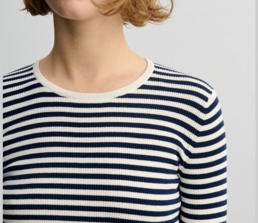 FUB - LongsleeveWomen, gerippt, ecru/dark navy gestreift, Bio-Baumwolle – Bild 3