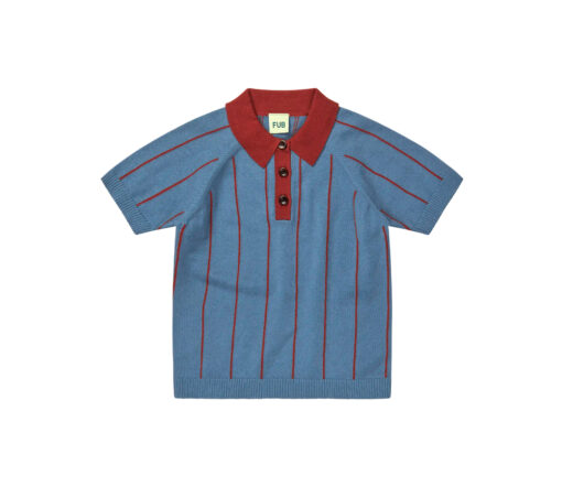 FUB - Polo T-Shirt stripes, indigo/chili, Biobaumwolle