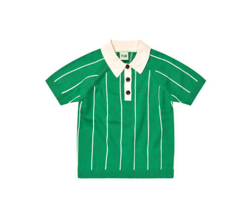 FUB - Polo T-Shirt stripes, basil/ecru, Biobaumwolle