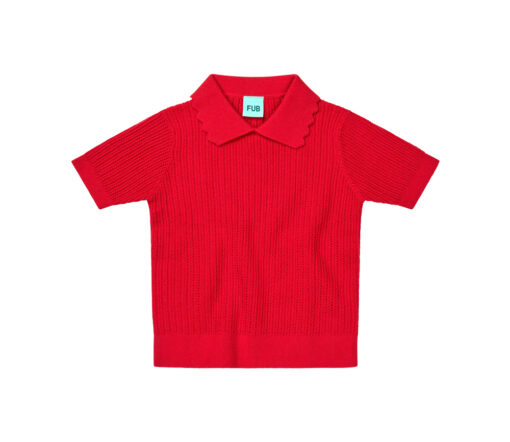 FUB - Pointelle T-Shirt gerippt, ruby red, Biobaumwolle