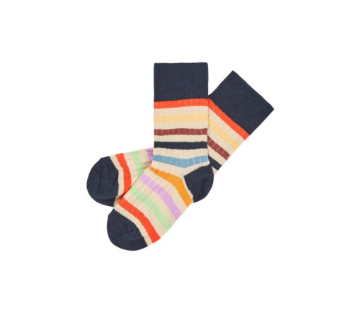 FUB - Socken gerippt, stripes/navy, extra feine Bio Wolle